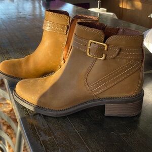 Clarks Tan Ankle Boots with Buckle